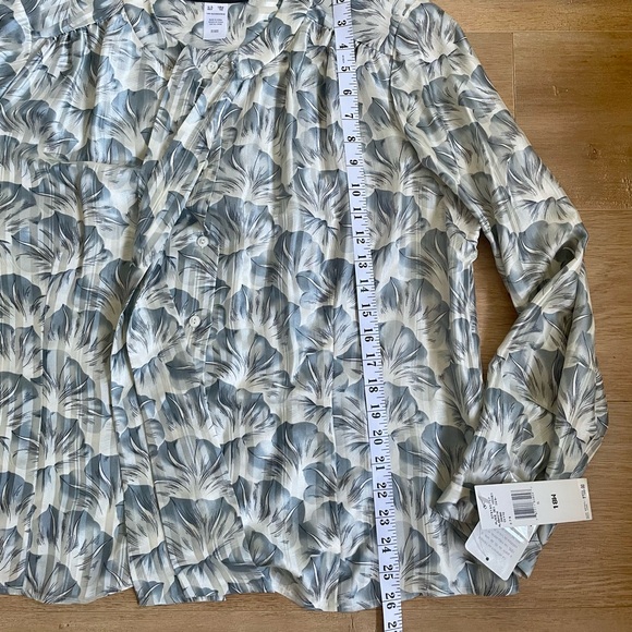 100% Silk Jones New York Blue-Gray Floral Tie-Neck Blouse | Size 18W - Picture 8 of 8
